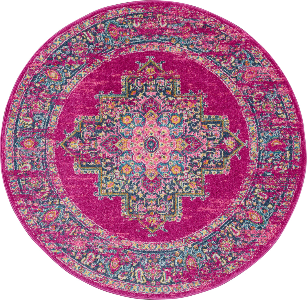 Nourison Passion PSN03 Pink 5' Round Boho Area Rug PSN03 Fuchsia
