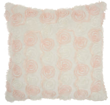 Load image into Gallery viewer, Mina Victory Fur Chiffon Roses Faux Fur Ivory Throw Pillow L1940 24&quot; x 24&quot;
