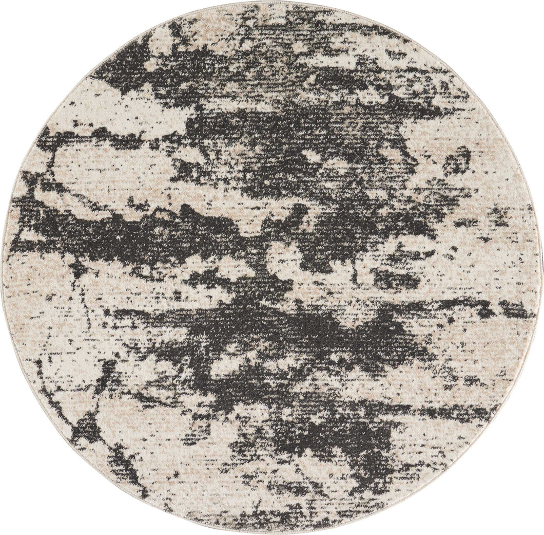 Nourison Maxell MAE07 Grey and White 4' Round Area Rug MAE07 Ivory/Grey