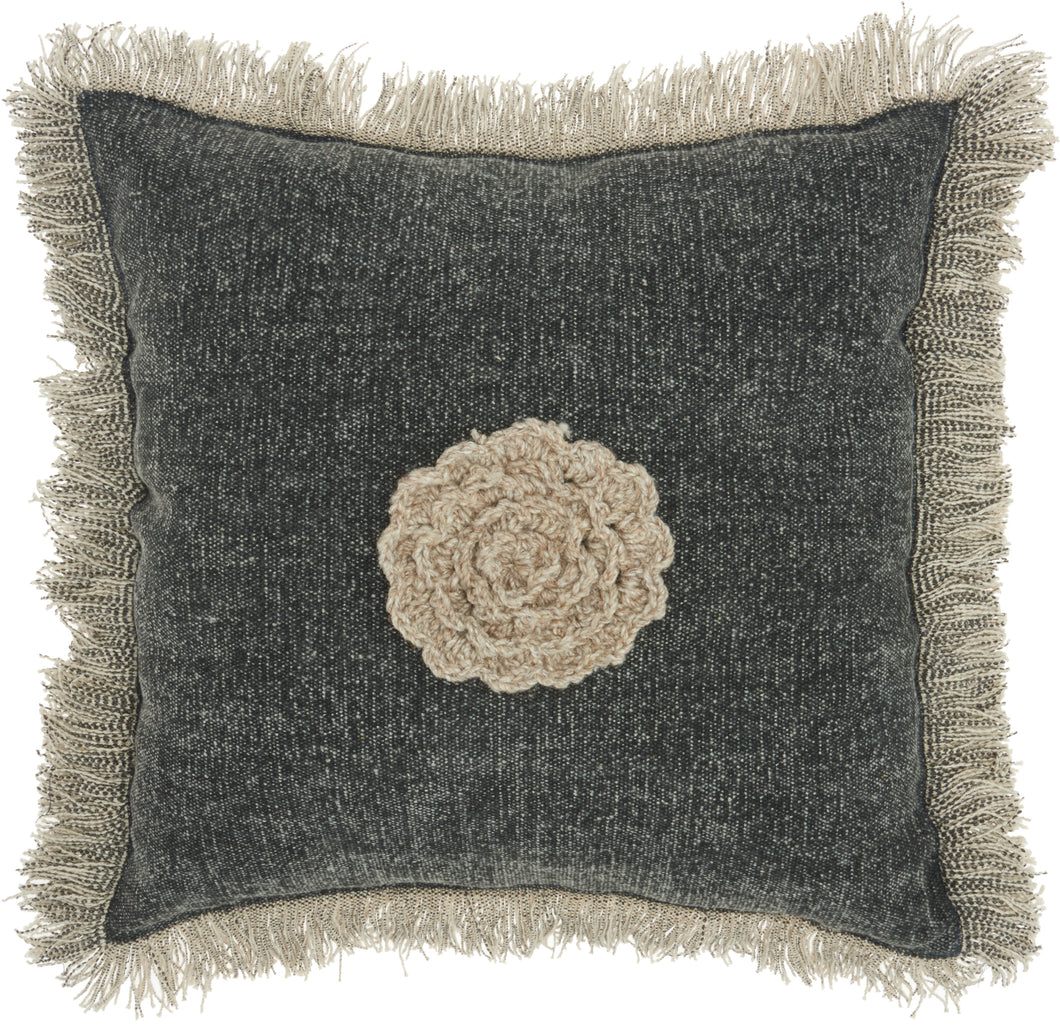 Nourison Life Styles Crochet Flower Charcoal Throw Pillow GT060 16