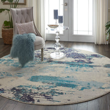 Load image into Gallery viewer, Nourison Celestial CES02 Blue and White 8&#39; Round Large Rug CES02 Ivory/Teal Blue
