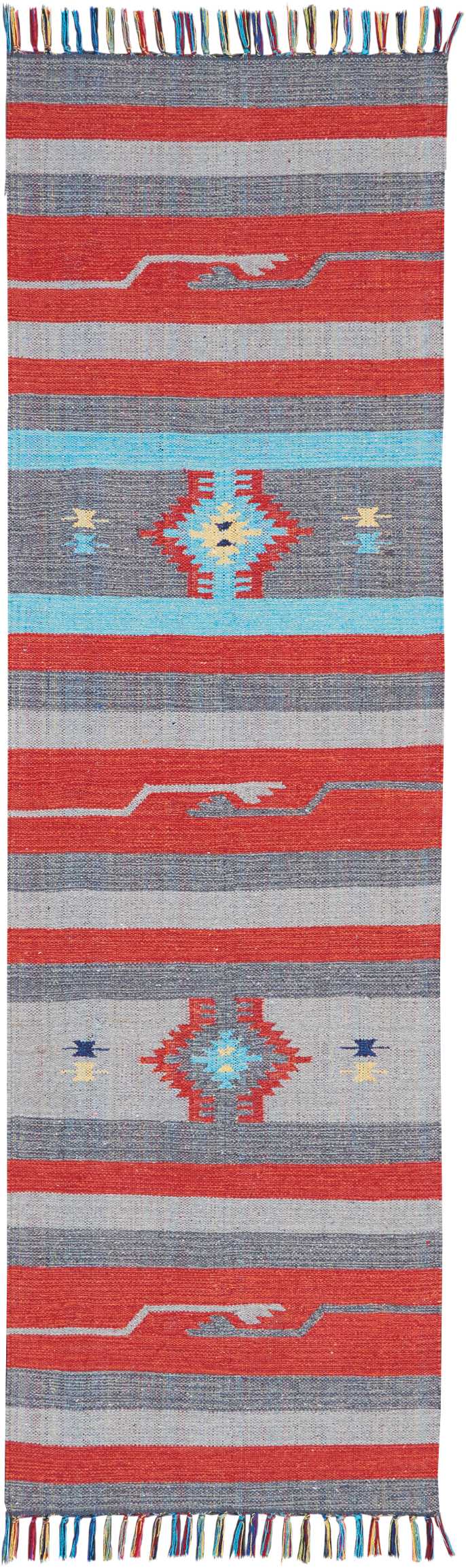 Nourison Baja BAJ01 Grey and Red 8' Runner Flat Weave Hallway Rug BAJ01 Grey/Red