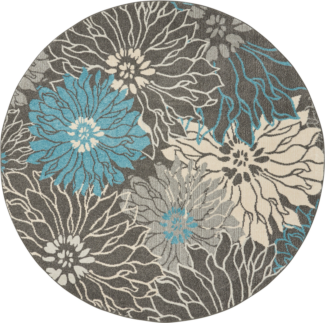 Nourison Passion 8' Round Charcoal and Blue Area Rug PSN17 Charcoal/Blue