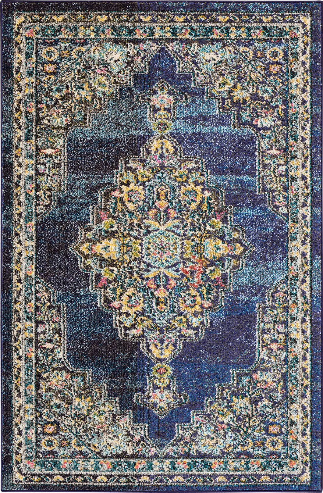 Nourison Passionate PST01 Dark Blue Multicolor 4'x6' Kashan Area Rug PST01 Navy
