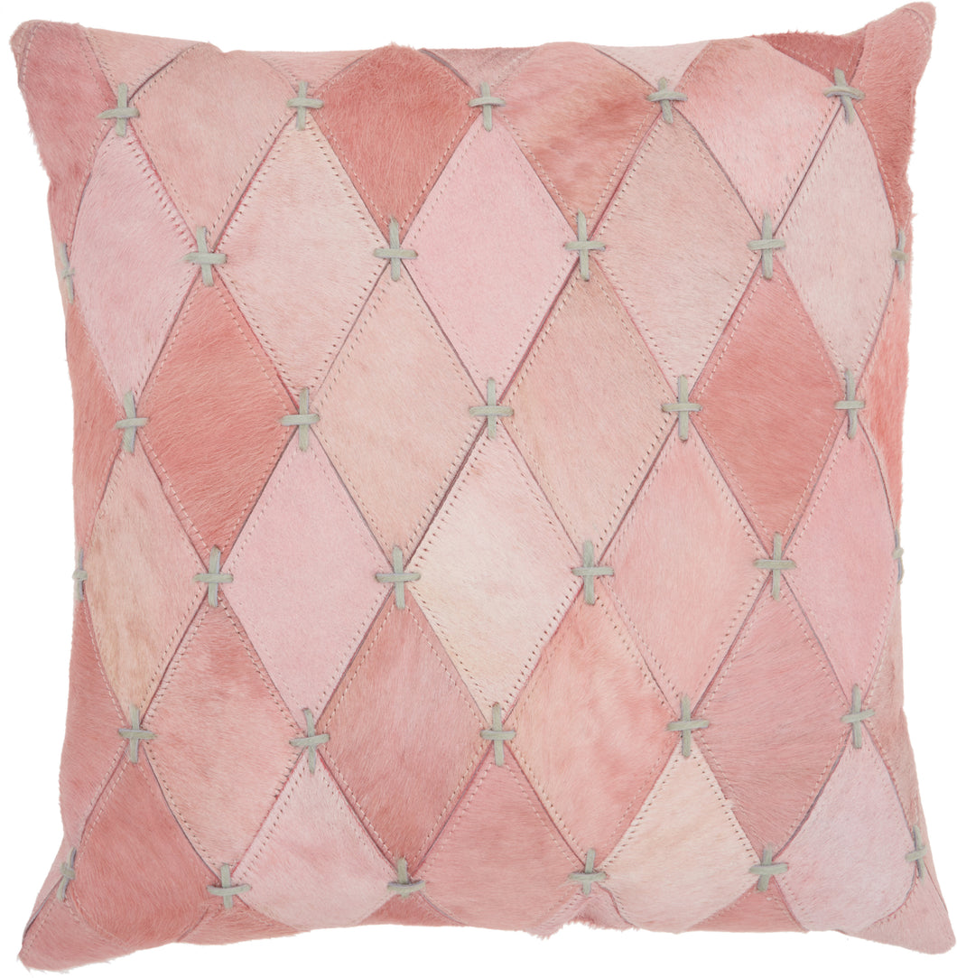 Mina Victory Natural Leather Hide Diamonds Stitches Rose Throw Pillow S4293 20