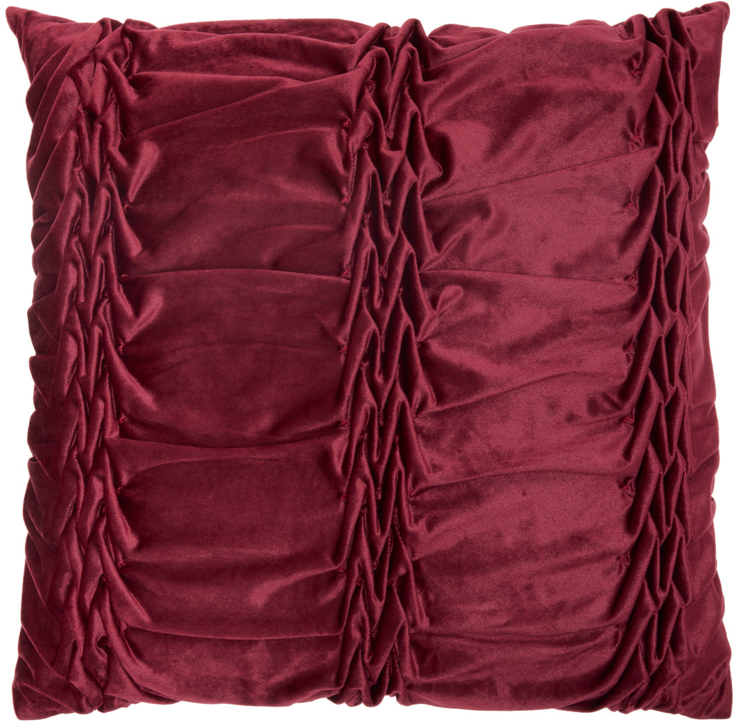 Nourison Life Styles Burgundy Velvet Ruffle Pleats Throw Pillow L0066 22