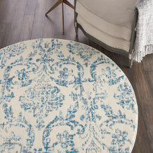 Load image into Gallery viewer, Nourison Jubilant JUB09 White and Blue 5&#39; Round Farmhouse Area Rug JUB09 Ivory/Blue
