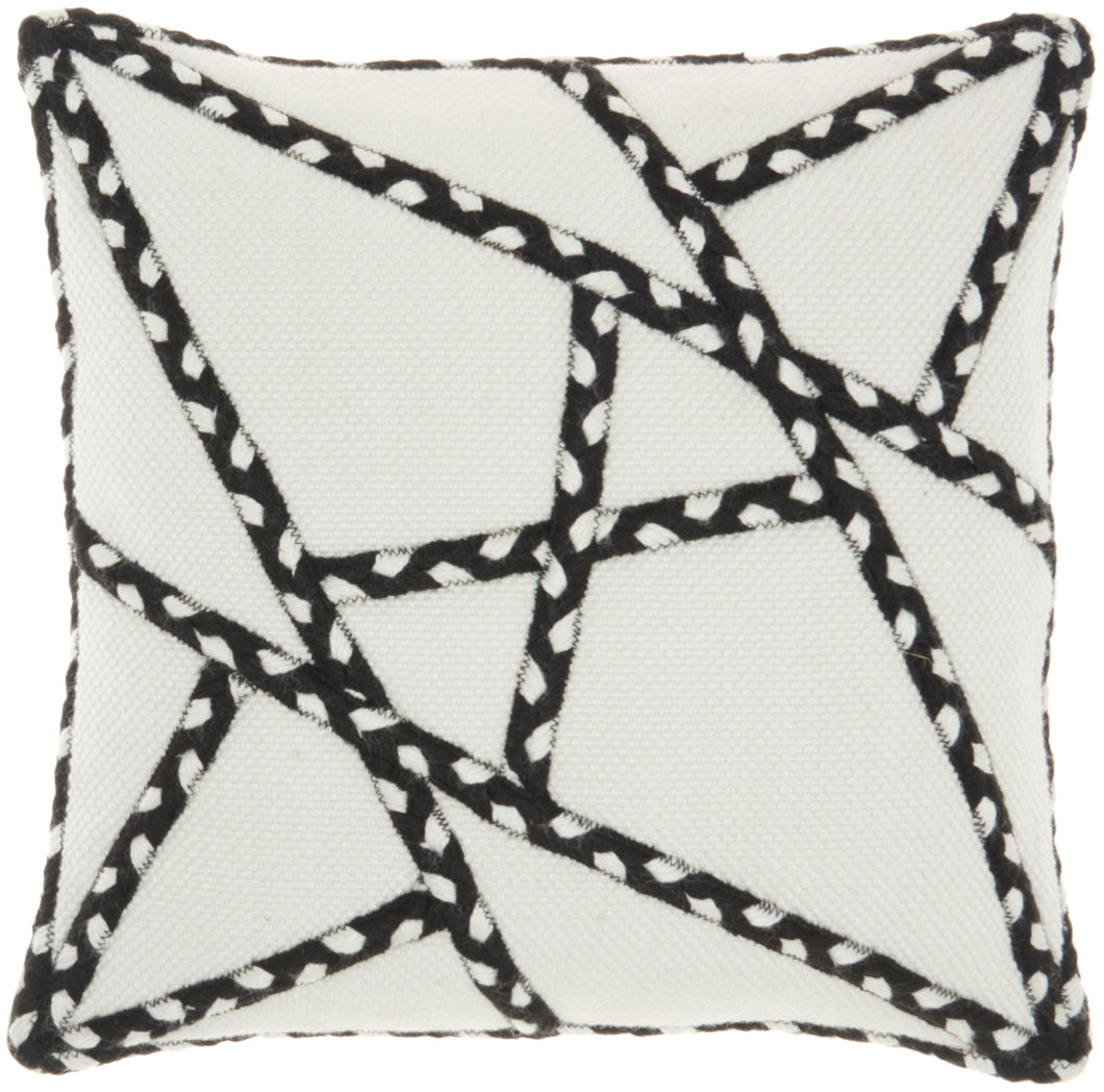 Mina Victory Outdoor Pillows Woven Braided Geometric Black Throw Pillow VJ006 18