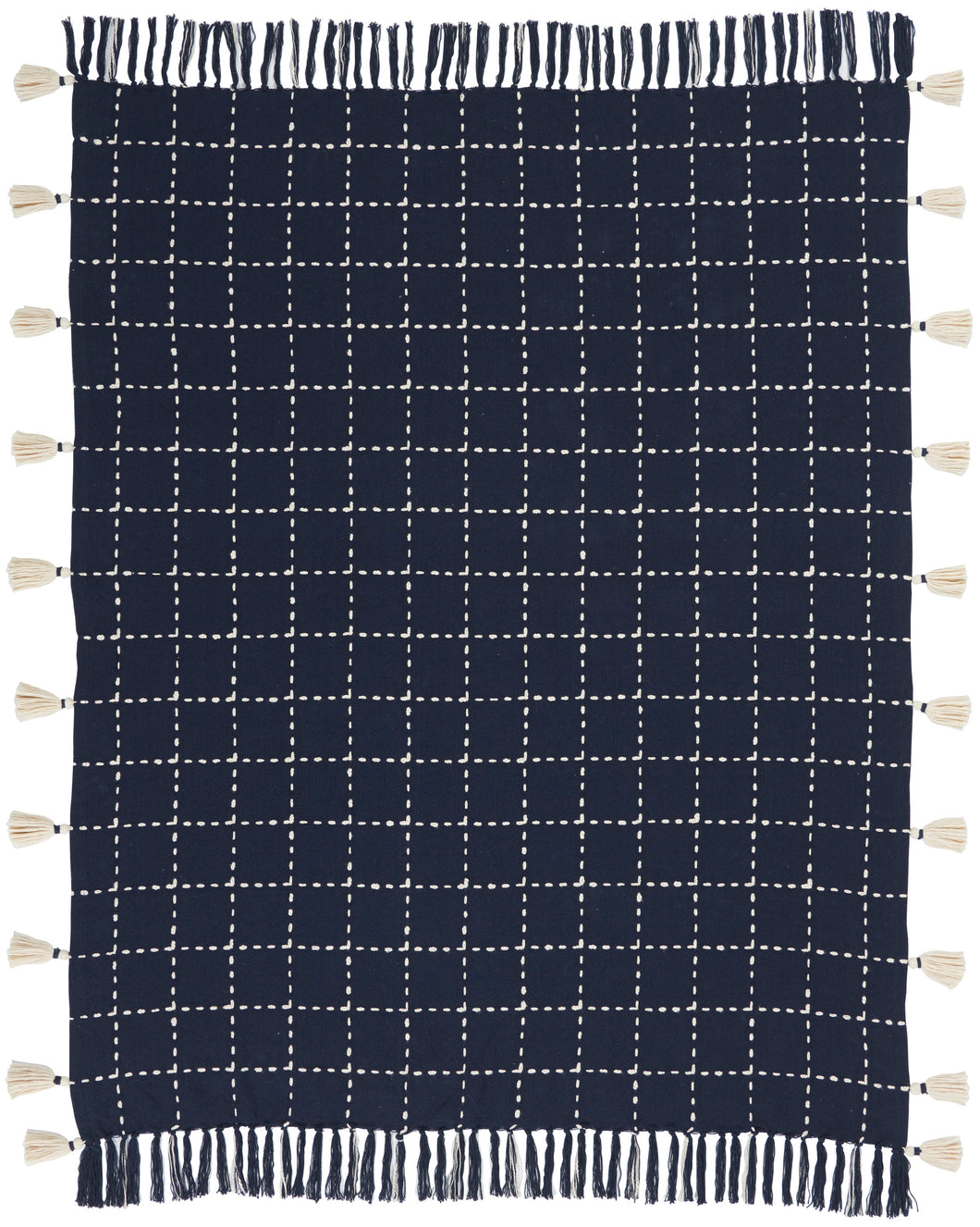 Mina Victory Life Styles Woven Check with Tassel Navy Throw Blanket SH033 50