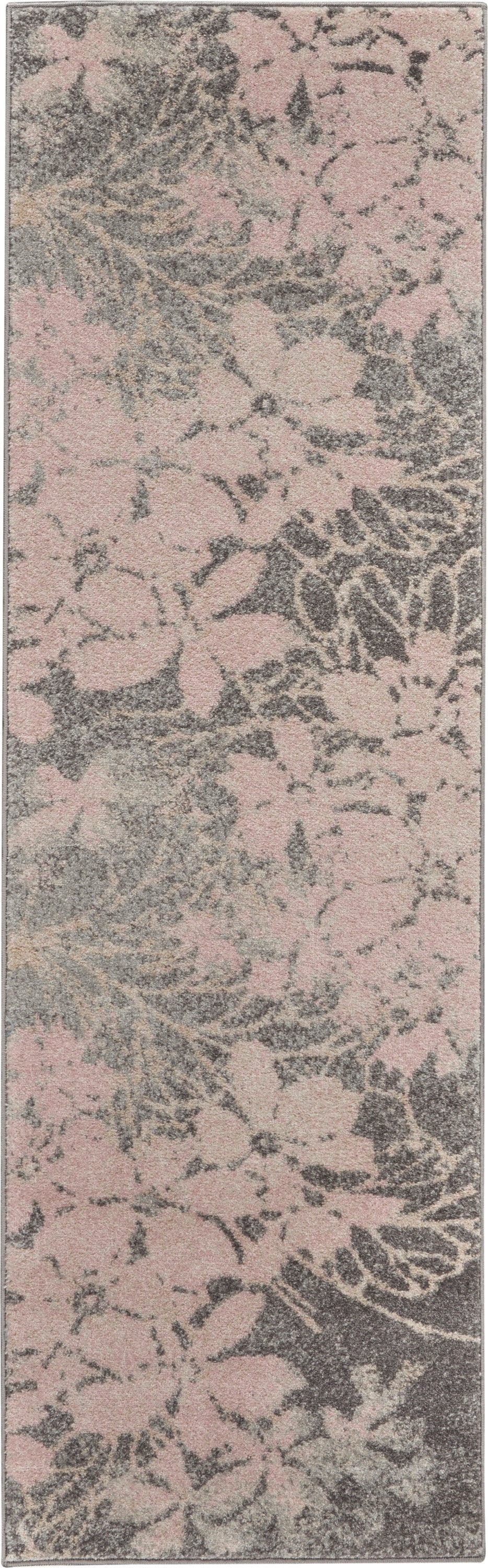 Nourison Tranquil TRA08 Pink and Grey 7' Runner Hallway Rug TRA08 Grey/Pink