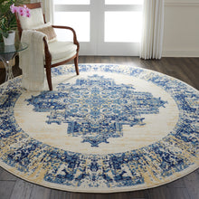 Load image into Gallery viewer, Nourison Grafix GRF14 White and Blue 8&#39; Round Large Rug GRF14 White
