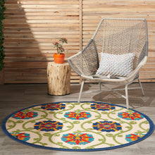 Load image into Gallery viewer, Nourison Aloha ALH19 4&#39; Round Blue Multicolor Easy-care Indoor-outdoor Rug ALH19 Blue/Multicolor
