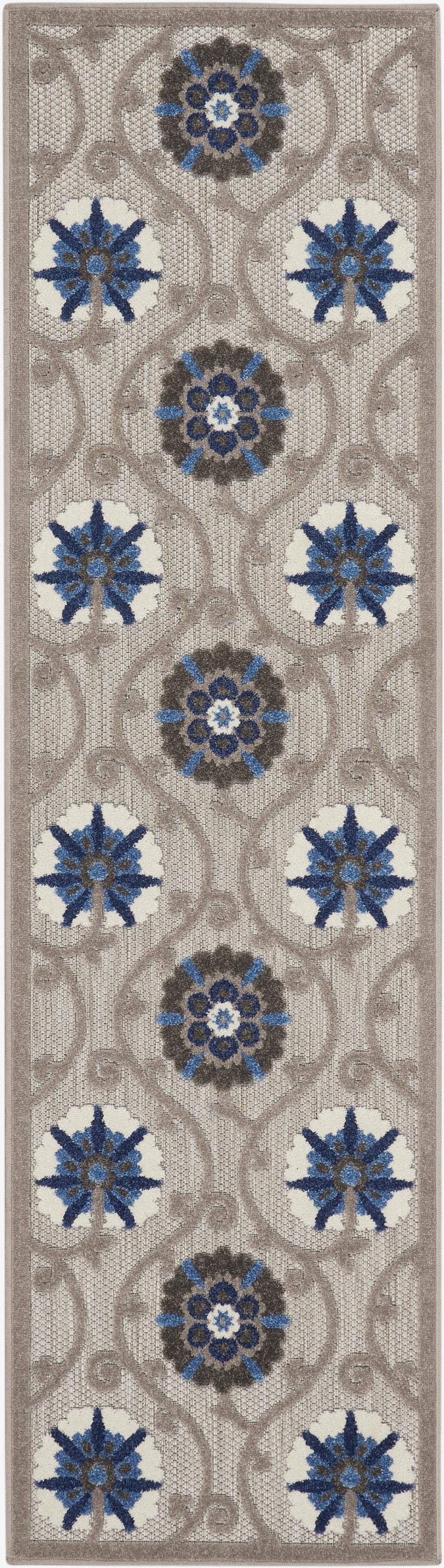 Nourison Aloha 6' Runner Grey Patio Area Rug ALH19 Grey/Blue