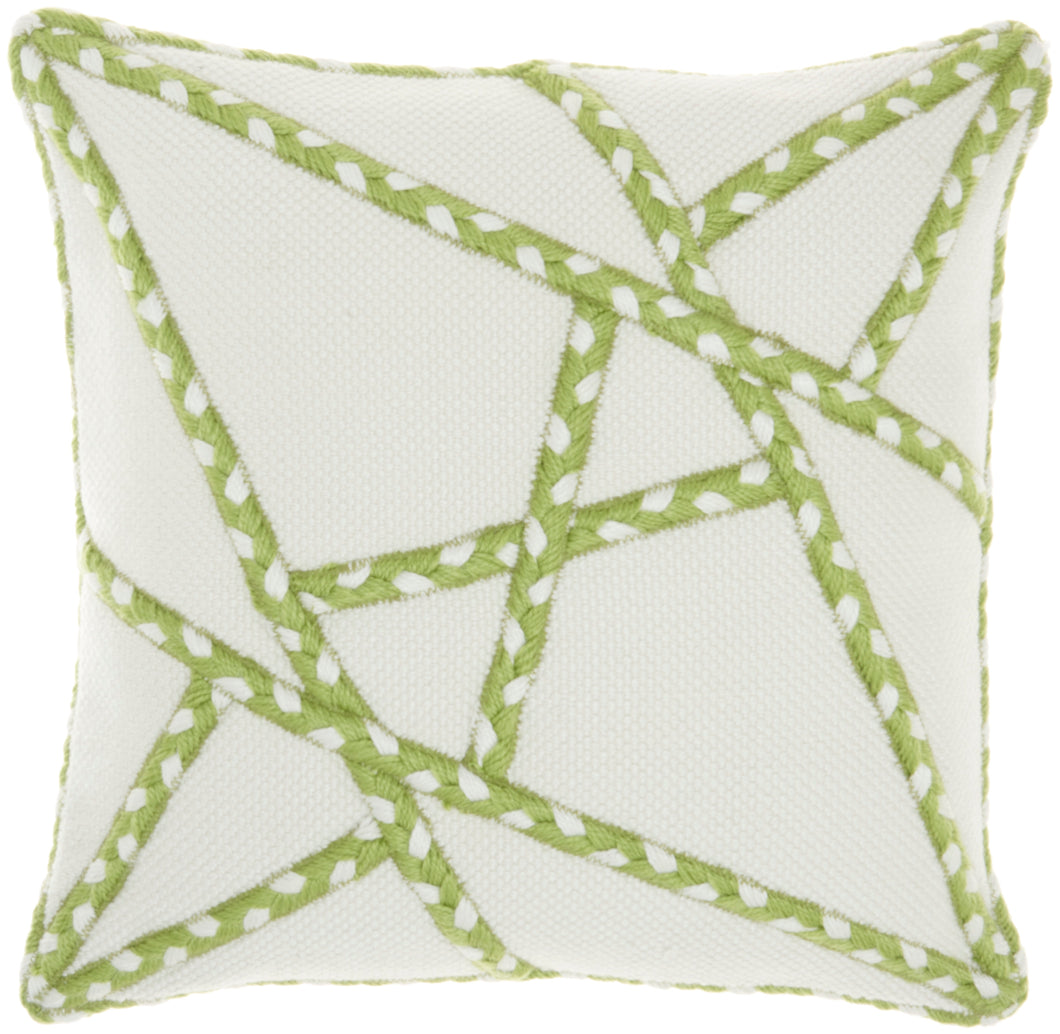 Mina Victory Outdoor Pillows Woven Braided Geometric Green Throw Pillow VJ006 18
