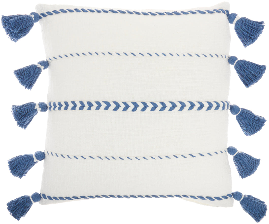 Mina Victory Life Styles Braided Stripes Tassels Blue Throw Pillow SH037 20