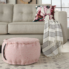 Load image into Gallery viewer, Mina Victory Outdoor Pillows Coral Woven Pouf AS220 20&quot;X20&quot;X12&quot;
