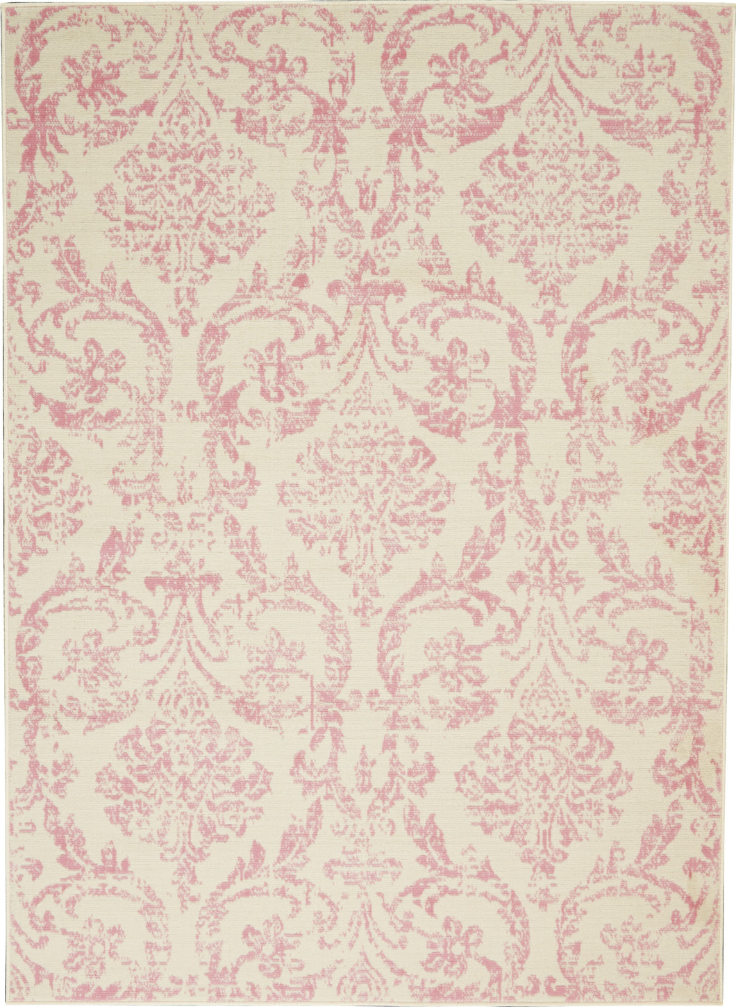 Nourison Jubilant JUB09 White and Pink 6'x9' Farmhouse Area Rug JUB09 Ivory/Pink