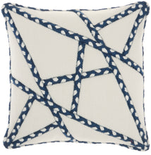 Load image into Gallery viewer, Mina Victory Outdoor Pillows Woven Braided Geometric Navy Throw Pillow VJ006 18&quot;X18&quot;
