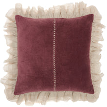 Load image into Gallery viewer, Mina Victory Life Styles Stitch Velvet Frills Burgundy Throw Pillow GE903 22&quot; x 22&quot;
