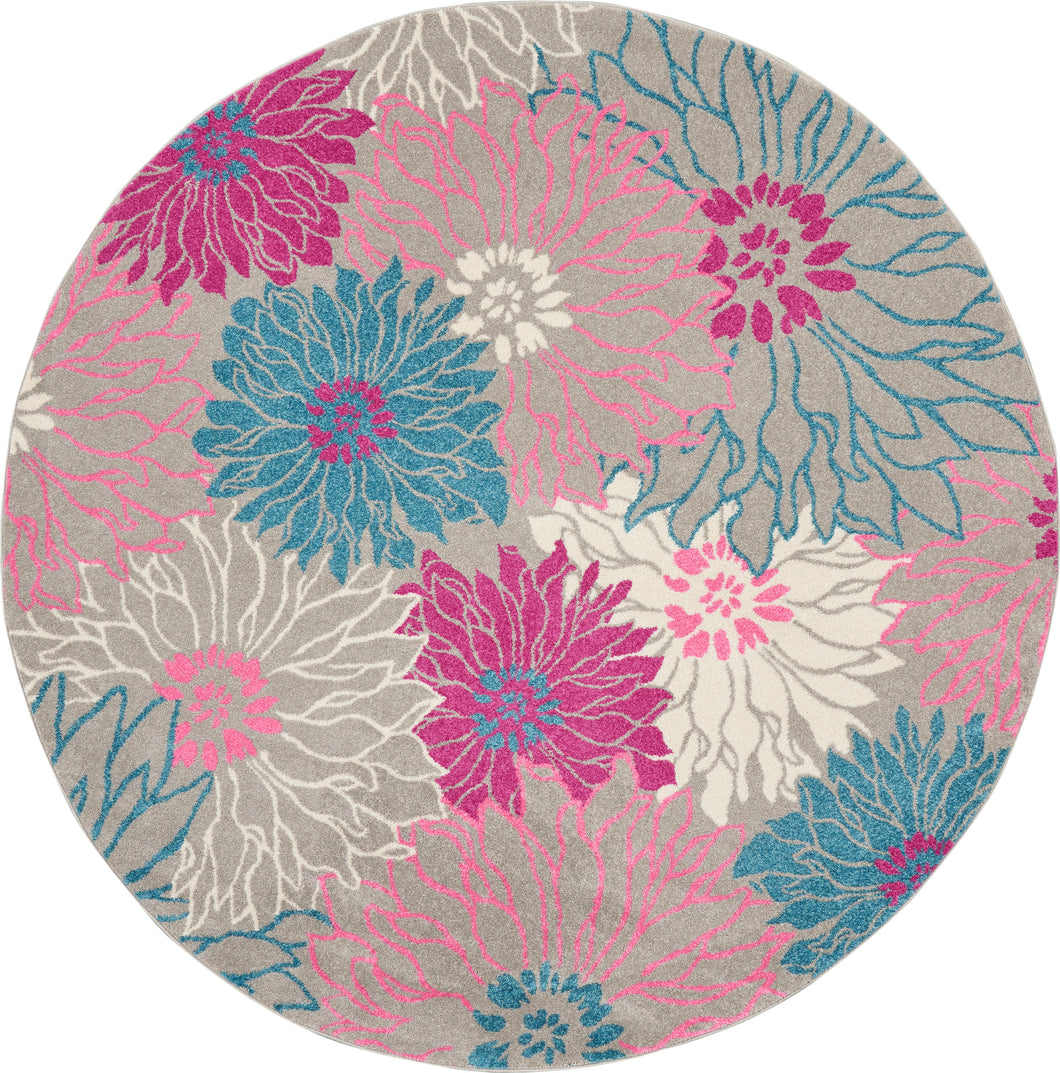 Nourison Passion PSN17 Pink and Grey 8' Round Floral Area Rug PSN17 Grey