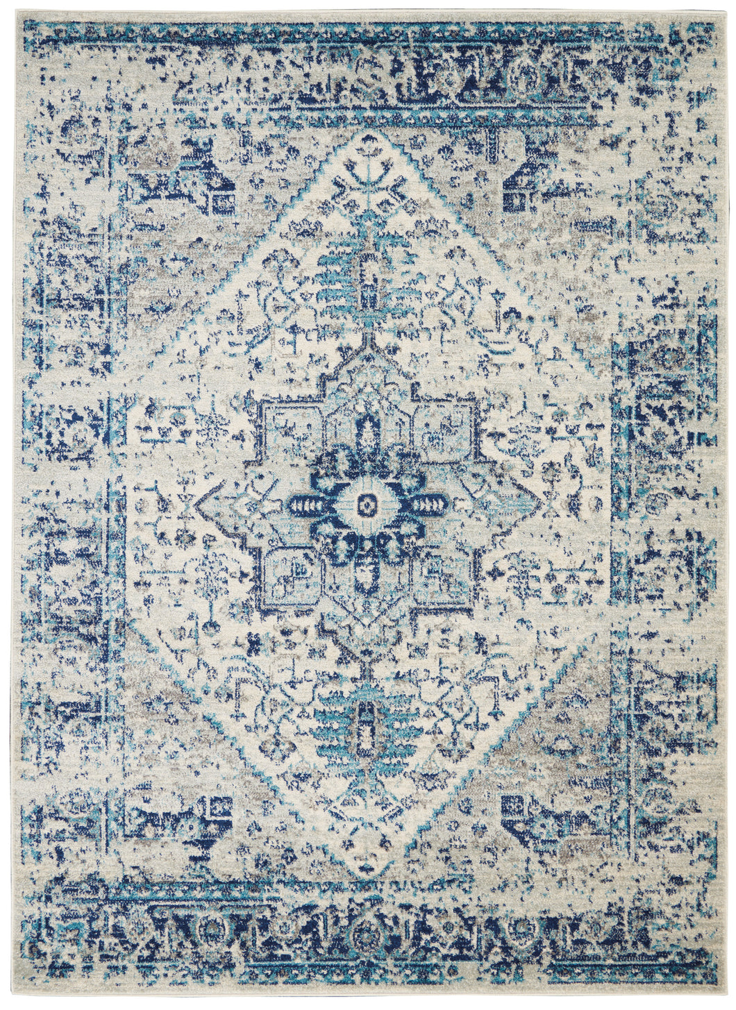 Nourison Tranquil TRA06 Navy Blue and White 6'x9' Persian Area Rug TRA06 Ivory/Light Blue