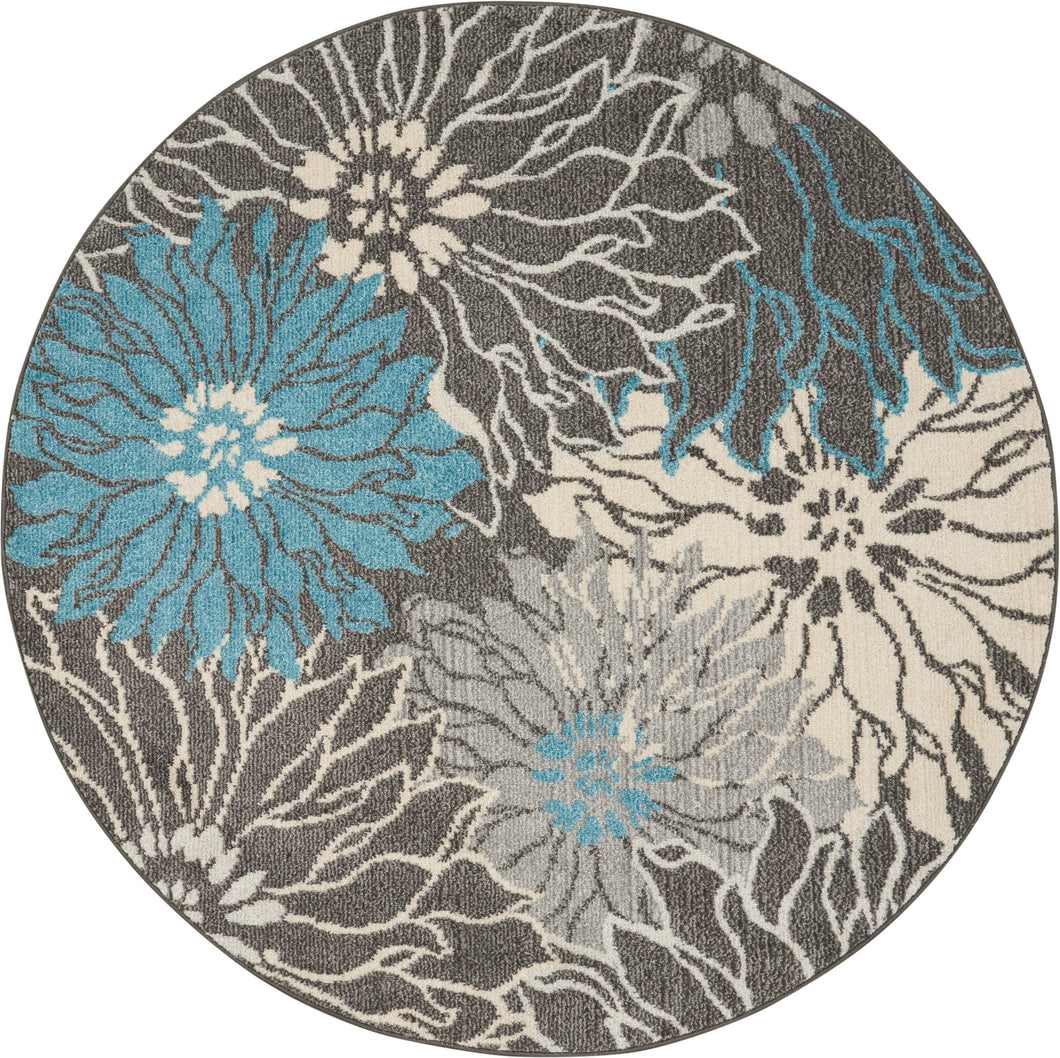 Nourison Passion 5' Round Charcoal and Blue Area Rug PSN17 Charcoal/Blue