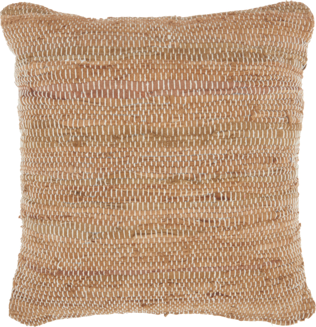 Nourison Natural Leather Hide Woven Leather Clay Throw Pillow DL505 20