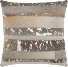 Load image into Gallery viewer, Mina Victory Natural Leather Hide Mix Stripes Silver Grey Throw Pillow S1160 20&quot; x 20&quot;
