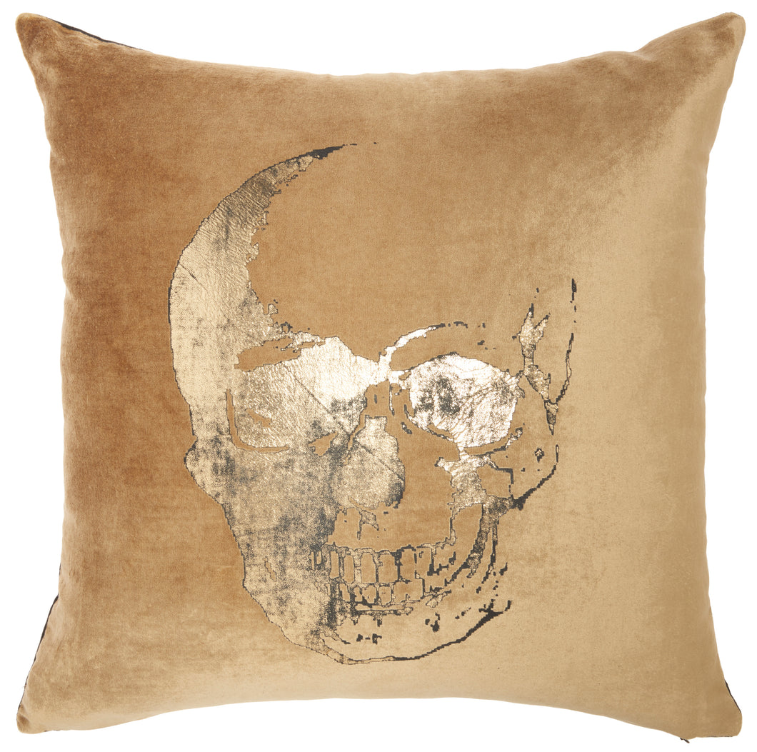 Mina Victory Luminecence Metallic Skull Beige/Gold Pillow AC208 20