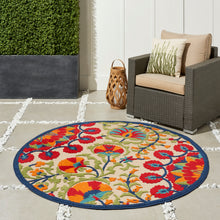 Load image into Gallery viewer, Nourison Aloha ALH20 4&#39; Round Red Multicolor Easy-care Indoor-outdoor Rug ALH20 Red/Multicolor
