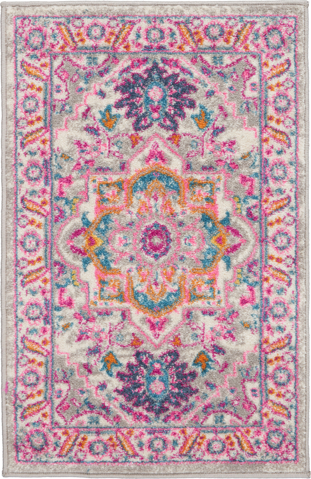 Nourison Passion 2'x3' Grey and Pink Persian Area Rug PSN20 Light Grey/Pink