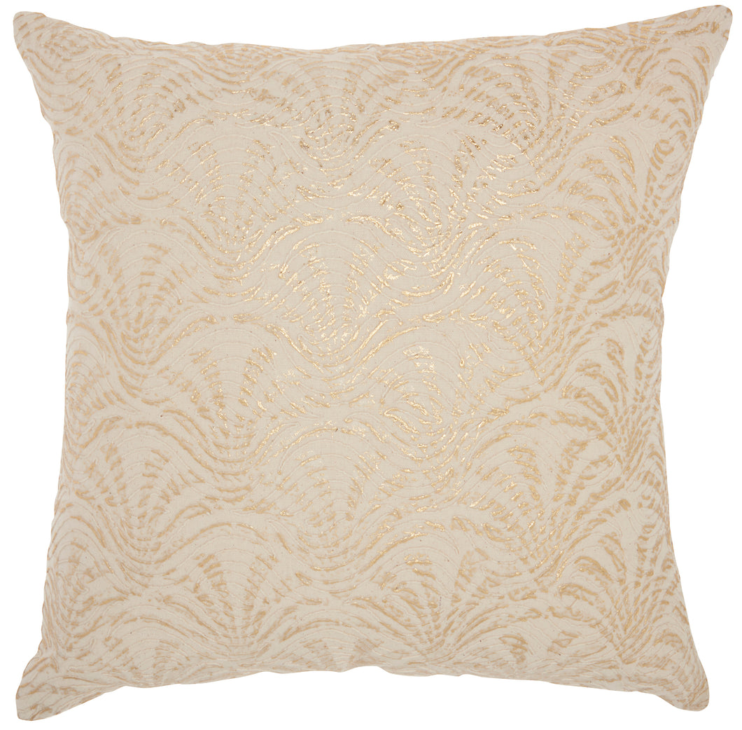 Mina Victory Life Styles Metallic Embroidered Swirls Ivory Gold Throw Pillow ST131 18