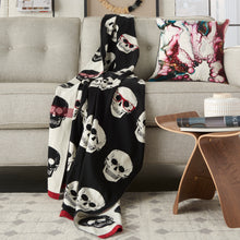 Load image into Gallery viewer, Mina Victory Trendy, Hip, New-Age Skull with Glasses Black/White Throw Blanket UK204 50&quot;X60&quot;
