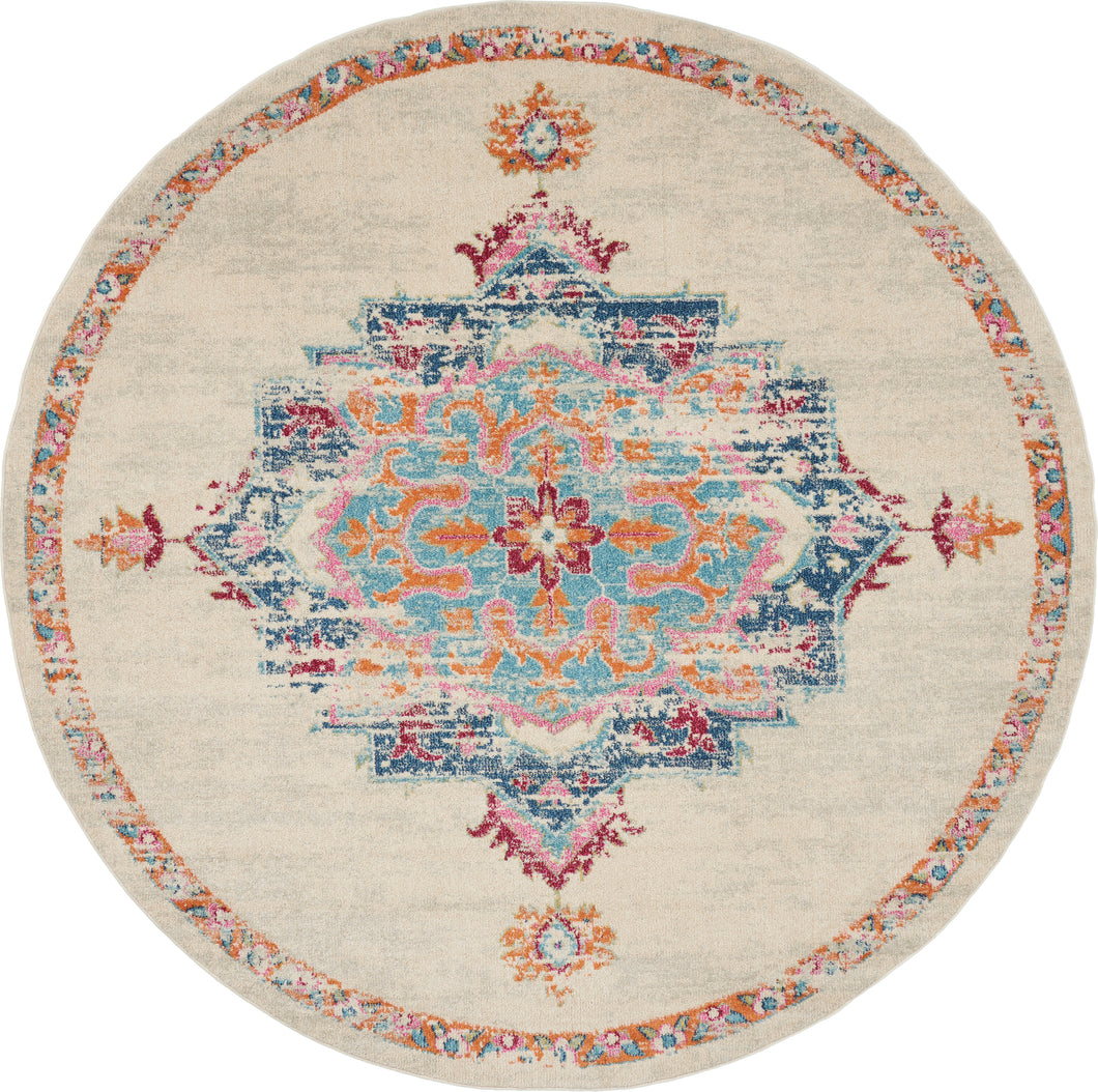 Nourison Passion 8' Round Grey, Ivory, Multicolored Bohemian Area Rug PSN24 Grey/Multi