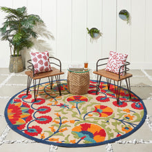 Load image into Gallery viewer, Nourison Aloha ALH20 8&#39; Round Red Multicolor Easy-care Indoor-outdoor Rug ALH20 Red/Multicolor
