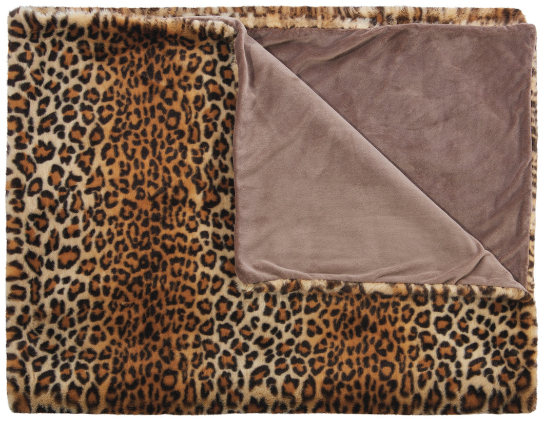 Mina Victory Fur Leopard Faux Fur Brown Throw Blanket FL102 50