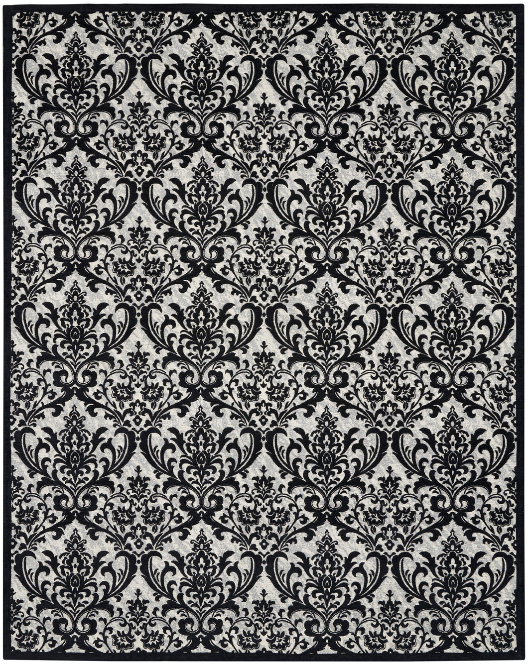 Nourison Damask DAS02 Black and White 8'x10' Large Flat Rug DAS02 Black/White