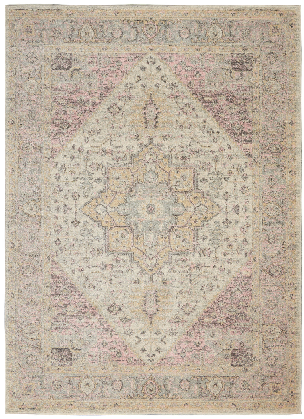 Nourison Tranquil TRA06 Pink and Beige 6'x9' Kashan Area Rug TRA06 Ivory/Pink