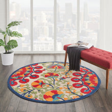 Load image into Gallery viewer, Nourison Aloha ALH20 4&#39; Round Red Multicolor Easy-care Indoor-outdoor Rug ALH20 Red/Multicolor
