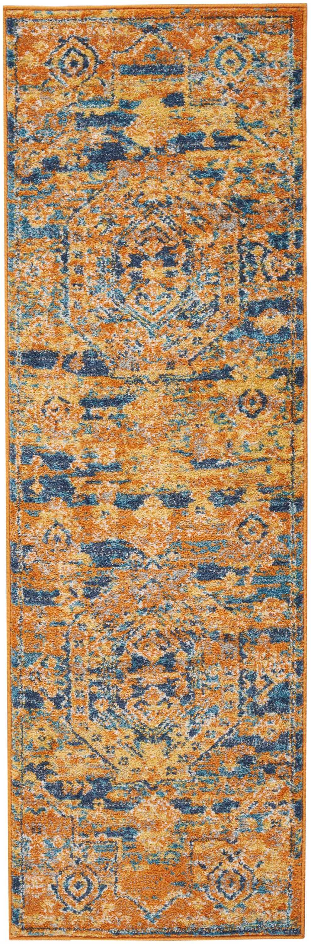 Nourison Passion PSN07 Orange and Blue 6' Runner Hallway Rug PSN07 Teal/Sun